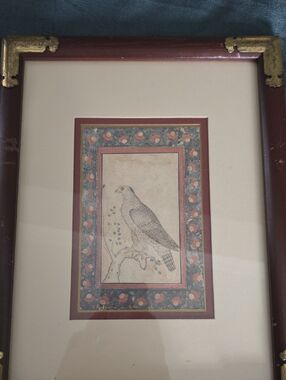 Framed Vintage Bird Illustration in Ornate Mat